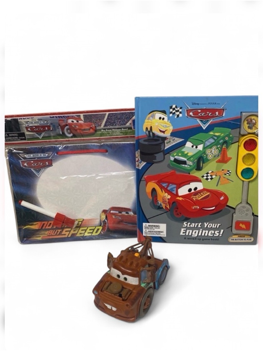 Disney Pixar Cars Tow Mater Vehicle Start Your Engines Book & Dry Erase Board